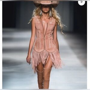 OYROSY Fringed Pink Suede Dress